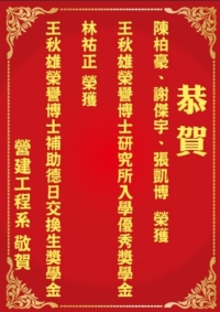 114學年王秋雄榮譽博士研究所入學優秀獎學金頒發名單